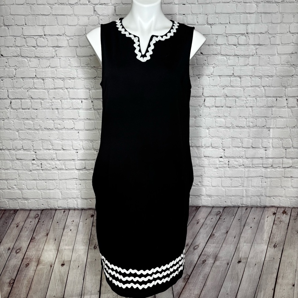 Talbots Elegant Black and White Dress with Rick Rack Trim Size Lp